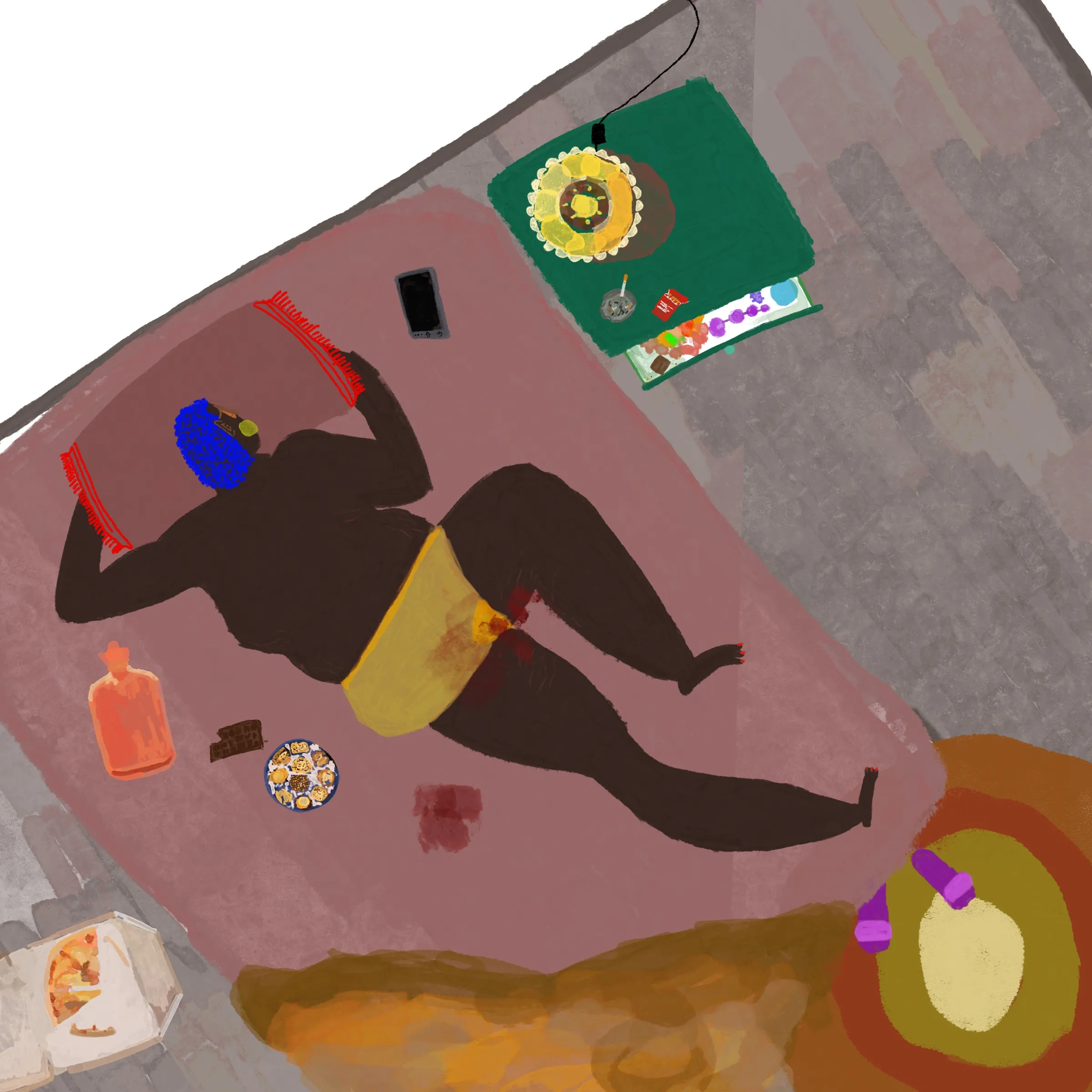 Il·lustració de La Matriu: una persona estirada en una catifa, vista des de dalt